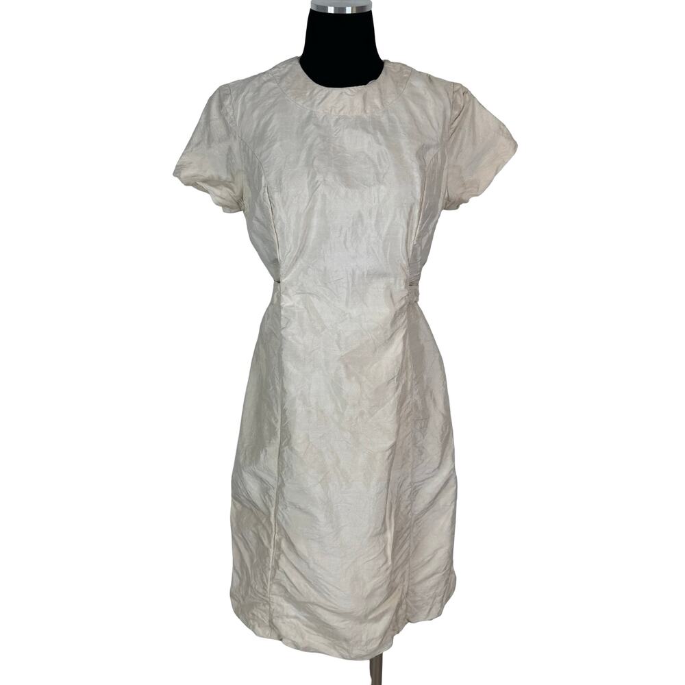 Vintage 1960s Raw Silk Wiggle Dress - Cream Mod Sheath - Dye Project - Small